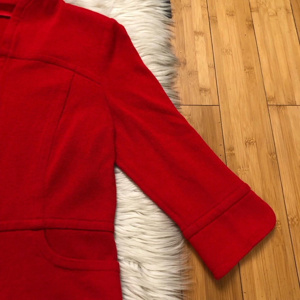 St. John Santana Wool Zip Up Fitted Cropped Bright Red Womens Knit Jacket size L - Picture 4 of 14
